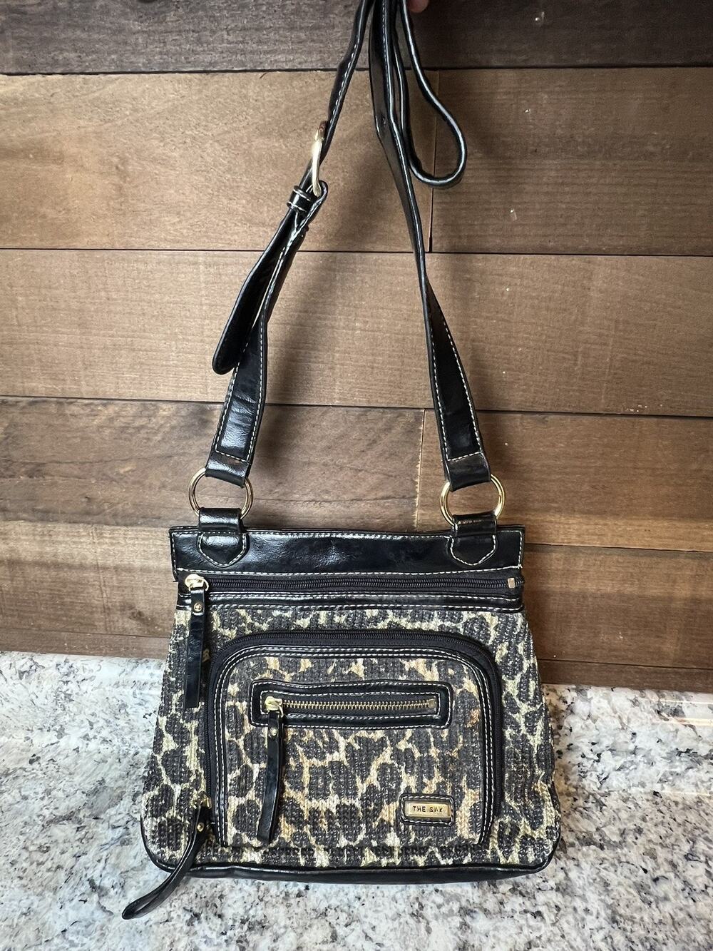 The Sak Leopard Print Slim Crossbody Handbag Black Purse vintage?